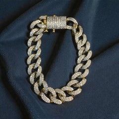 Pave 4.75 Carats Round Brilliant F/VS1 Diamonds Cuban Link Men Bracelet 14K Gold
