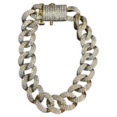 Pave 4.75 Carats Round Brilliant F/VS1 Diamonds Cuban Link Men Bracelet 14K Gold