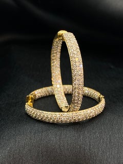 Pave 5.72 Cts F/VS1 Round Brilliant Diamonds 3-Row Hoop Earrings 14K Yellow Gold