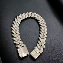 Pave 9.72 Cts Round Brilliant F/VS1 Diamonds Men's Cuban Link Bracelet 18K Gold