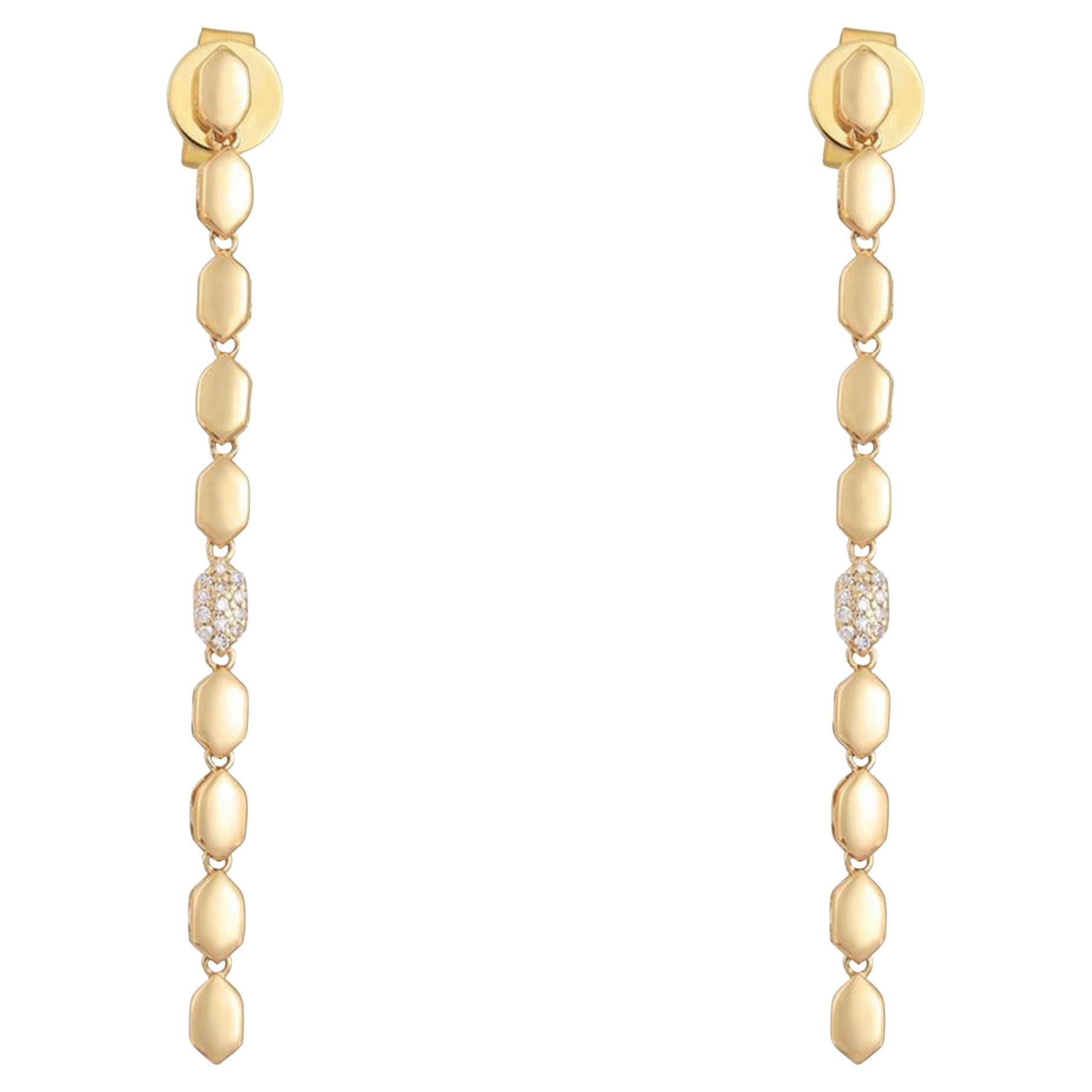 Pave Accent Link 14K (or 18k upon request) Yellow Gold Drop Earrings