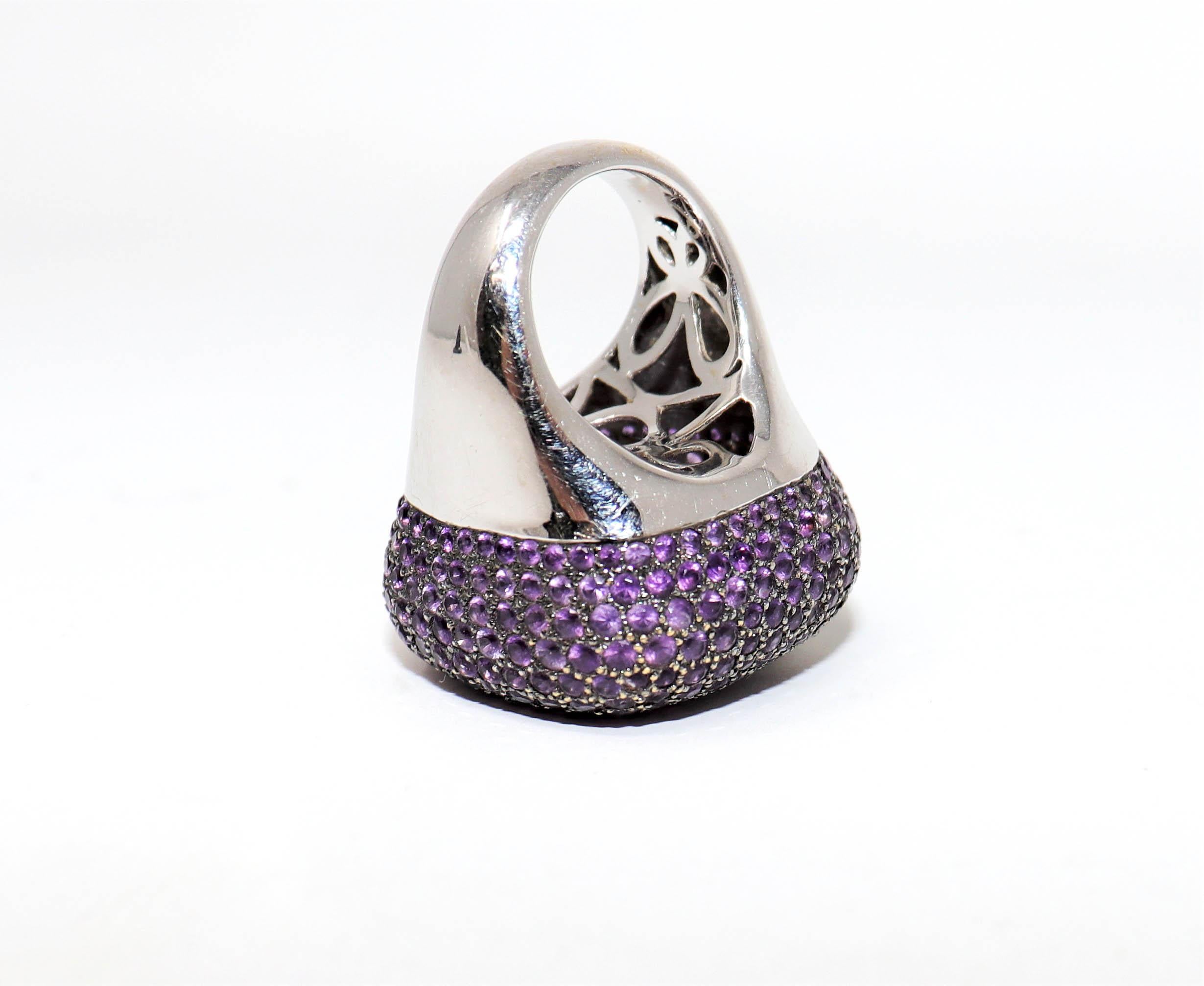 Pave Amethyst, Diamond and Multi-Gemstone Cocktail Ring 18 Karat White Gold In Fair Condition For Sale In Scottsdale, AZ