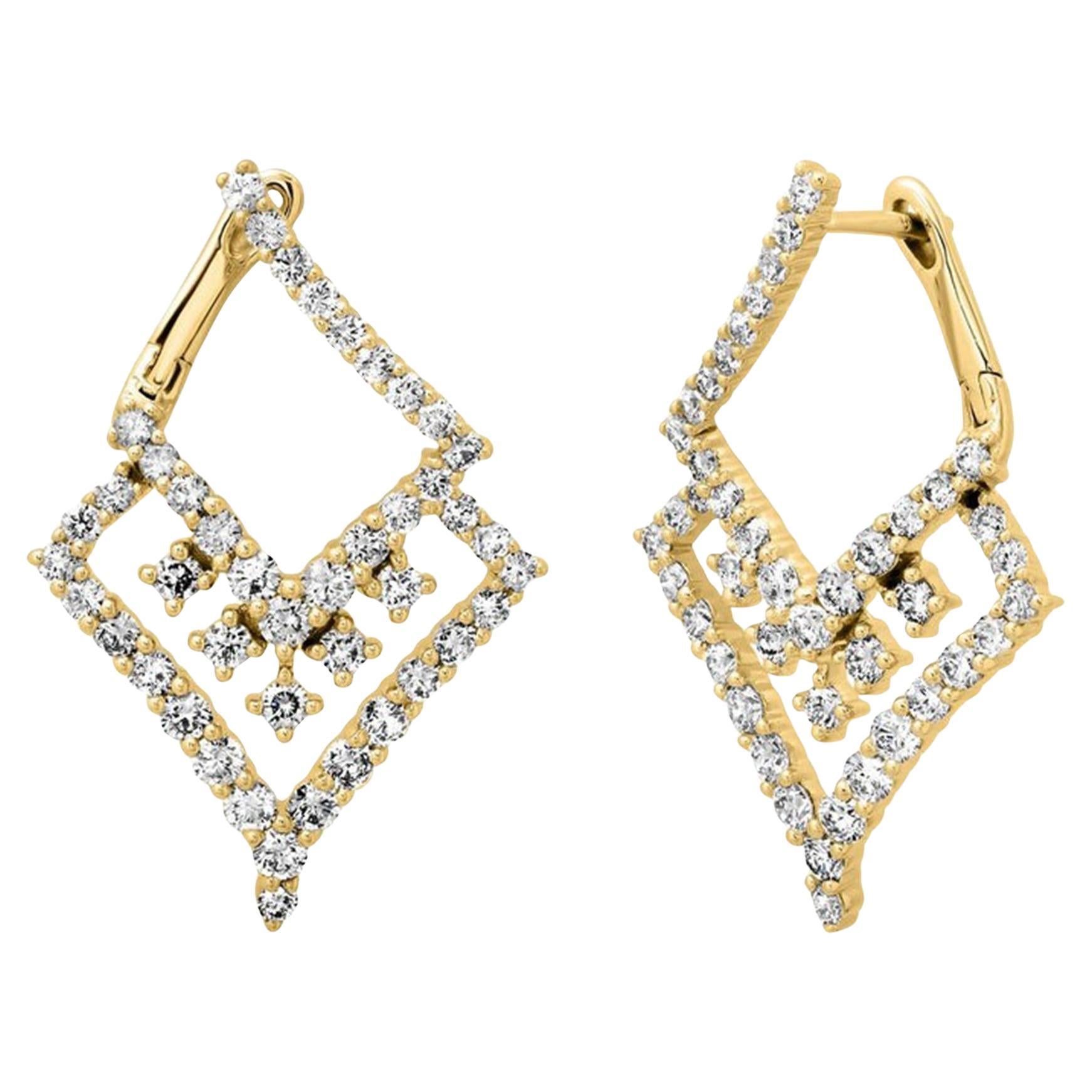 Pave Angular Diamond 14K (or 18k upon request) Yellow Gold Drop Earrings