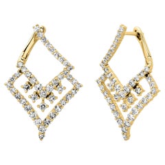 Pave Angular Diamond 14K (or 18k upon request) Yellow Gold Drop Earrings