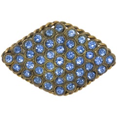 Pave Aquamarine Crystal Brasstone Pin Brooch, Vintage Early 1900s