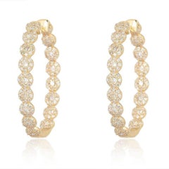 Pave Beaded 14K (or 18k upon request) Yellow Gold Hoop Earrings