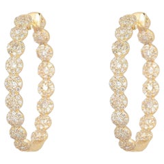 Pave Beaded 14K (or 18k upon request) Yellow Gold Hoop Earrings