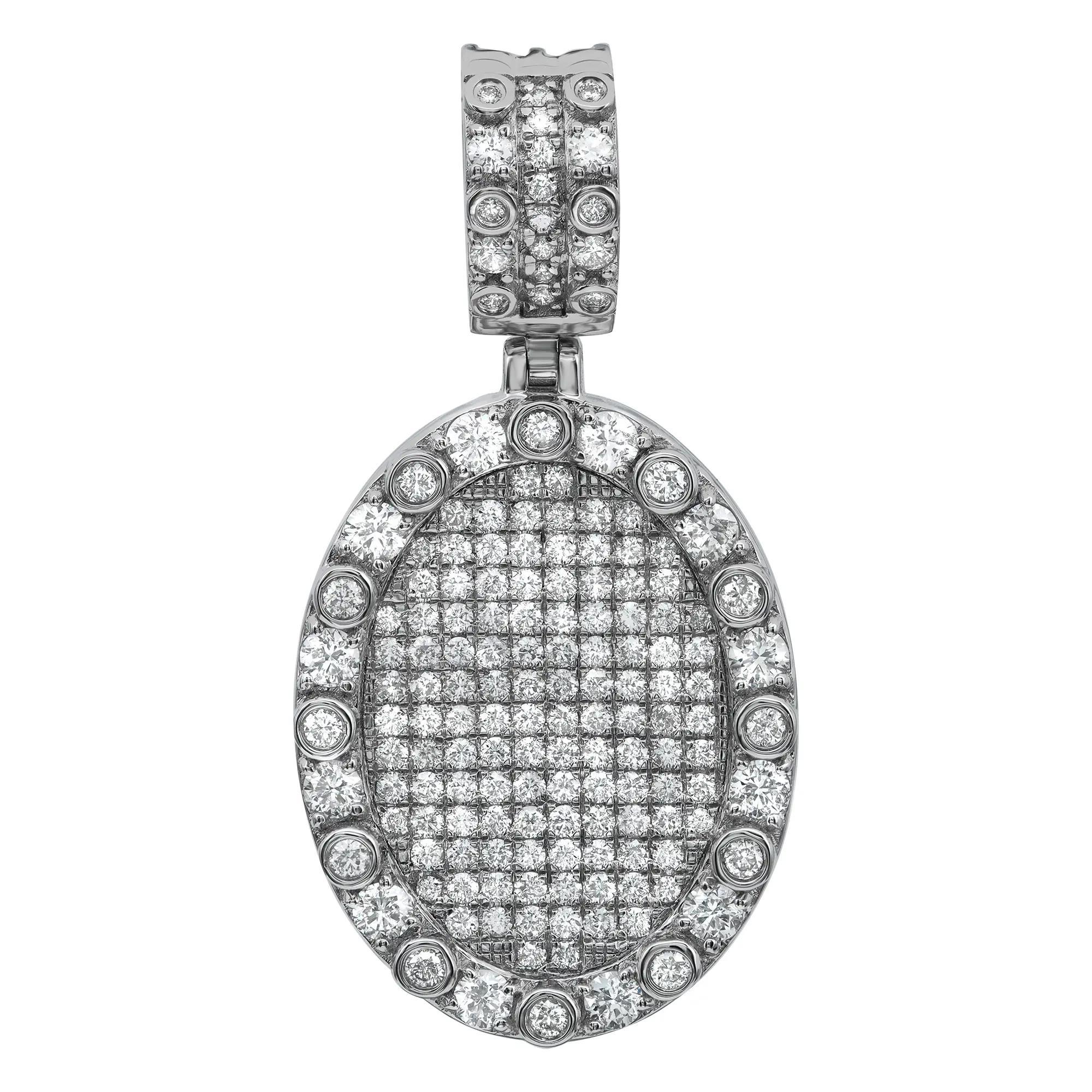 Pave & Bezel Set Round Cut Diamond Oval Shape Pendant 14K White Gold 1.77Cttw In New Condition For Sale In New York, NY