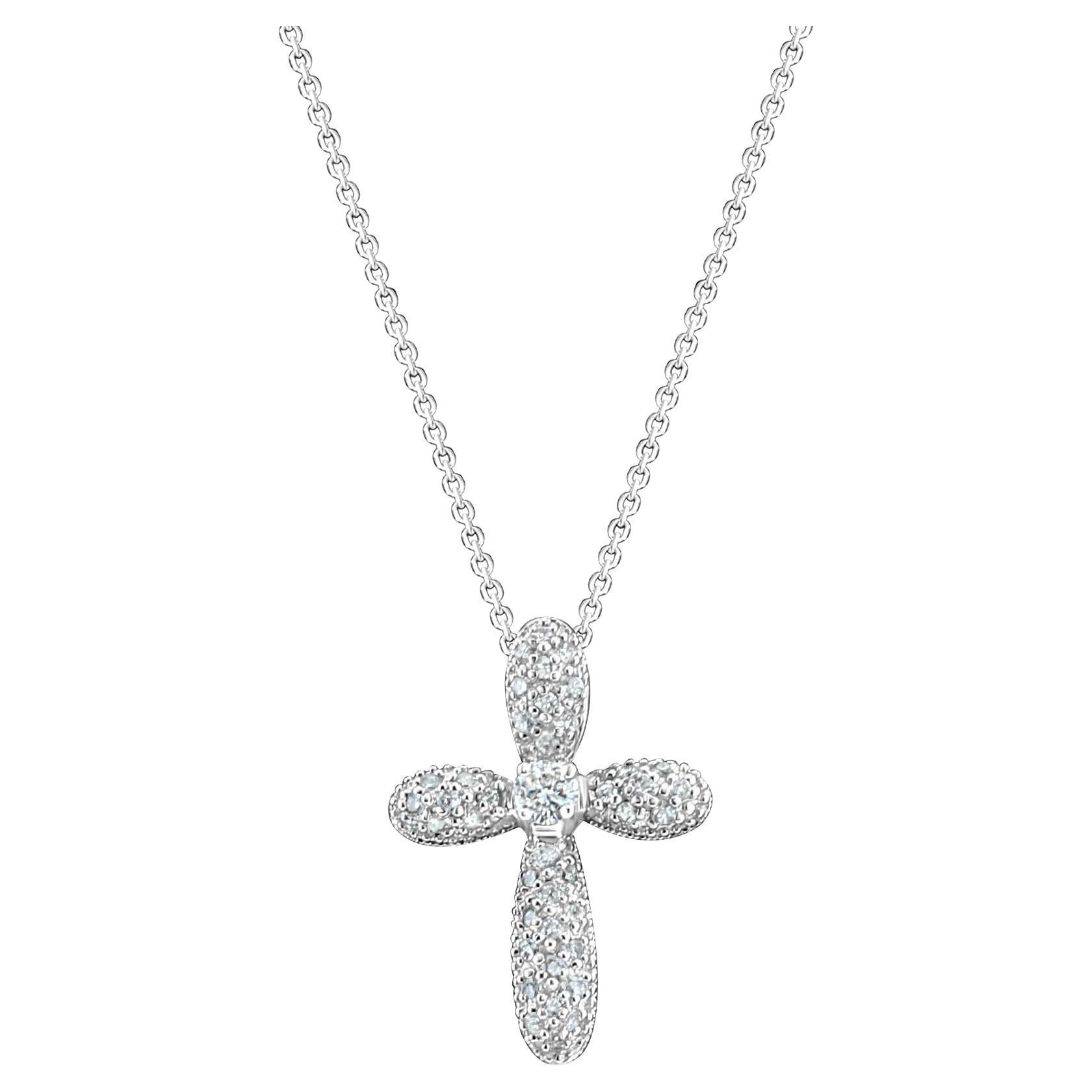 Pave Bubble Diamond Cross Pendant .54cttw 14k White Gold