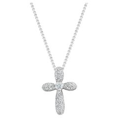 Pave Bubble Diamond Cross Pendant .54cttw 14k White Gold