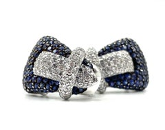 Pave Buckle Earrings With Natural Blue Sapphire & Diamond in 18 Karat White Gold