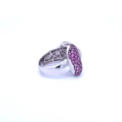 Pavé Buckle Ring with Natural Pink Sapphire & Natural Diamond in 18kt White Gold