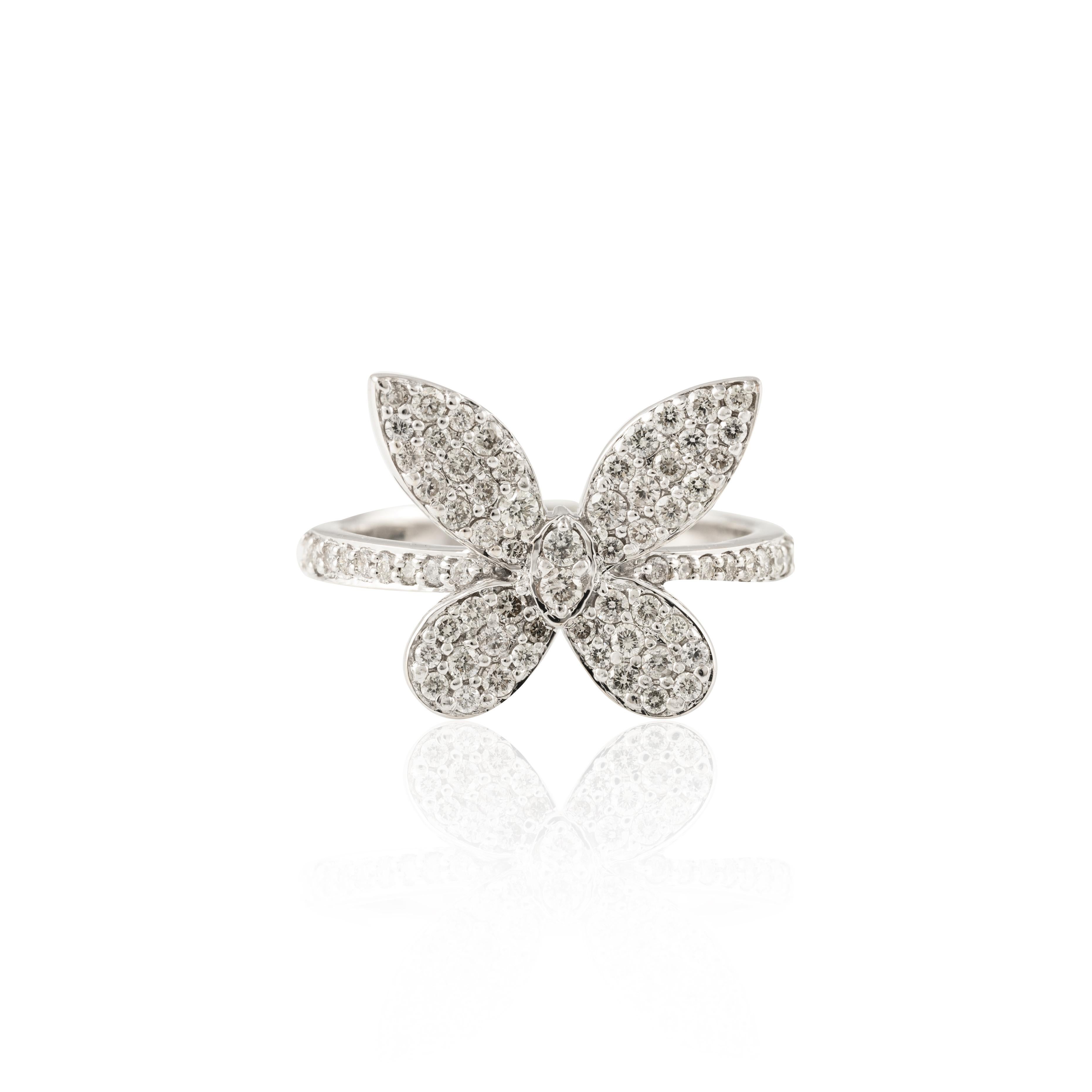 For Sale:   18 Karat Solid White Gold 0.63 Carats Brilliant Diamond Butterfly Ring 3