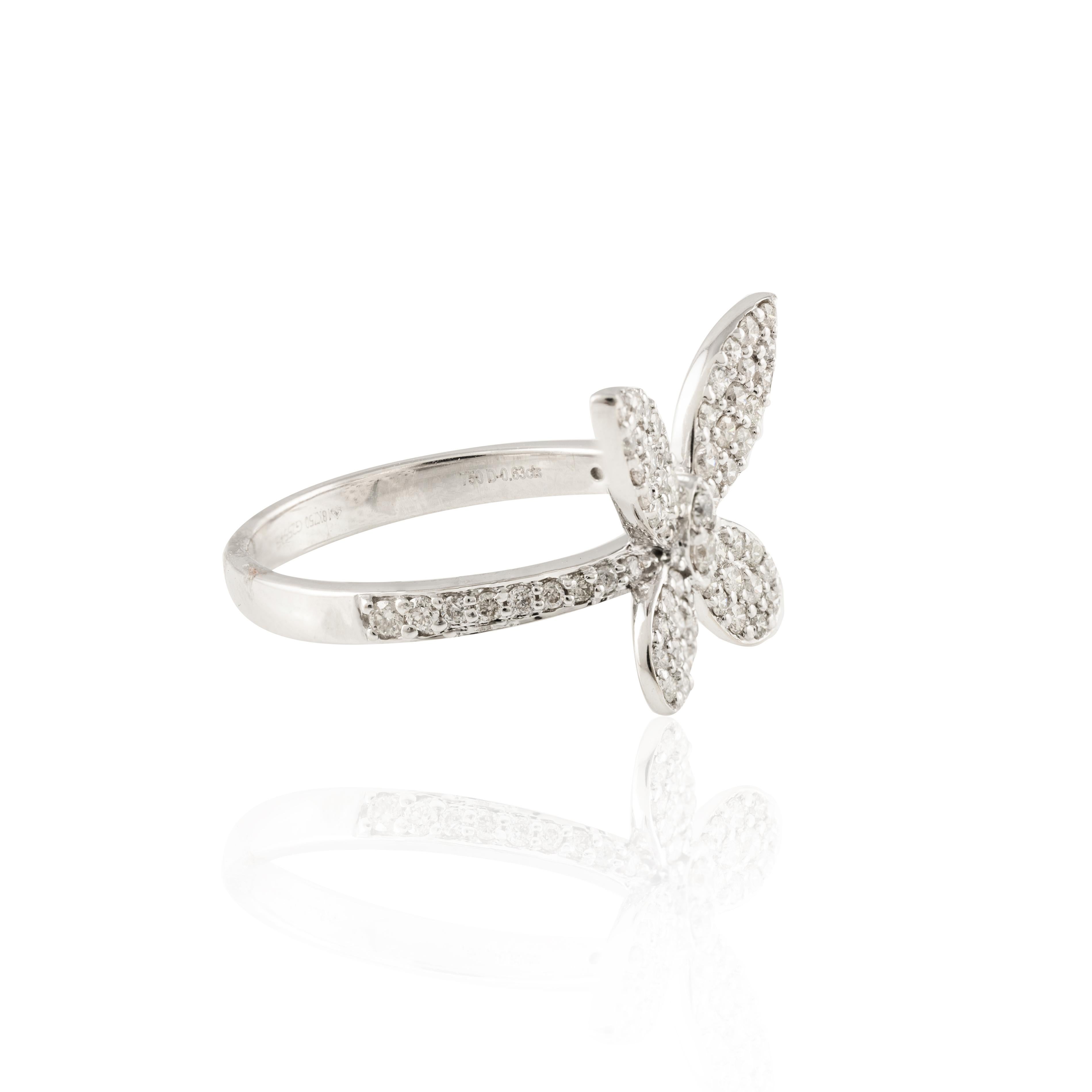 For Sale:   18 Karat Solid White Gold 0.63 Carats Brilliant Diamond Butterfly Ring 5