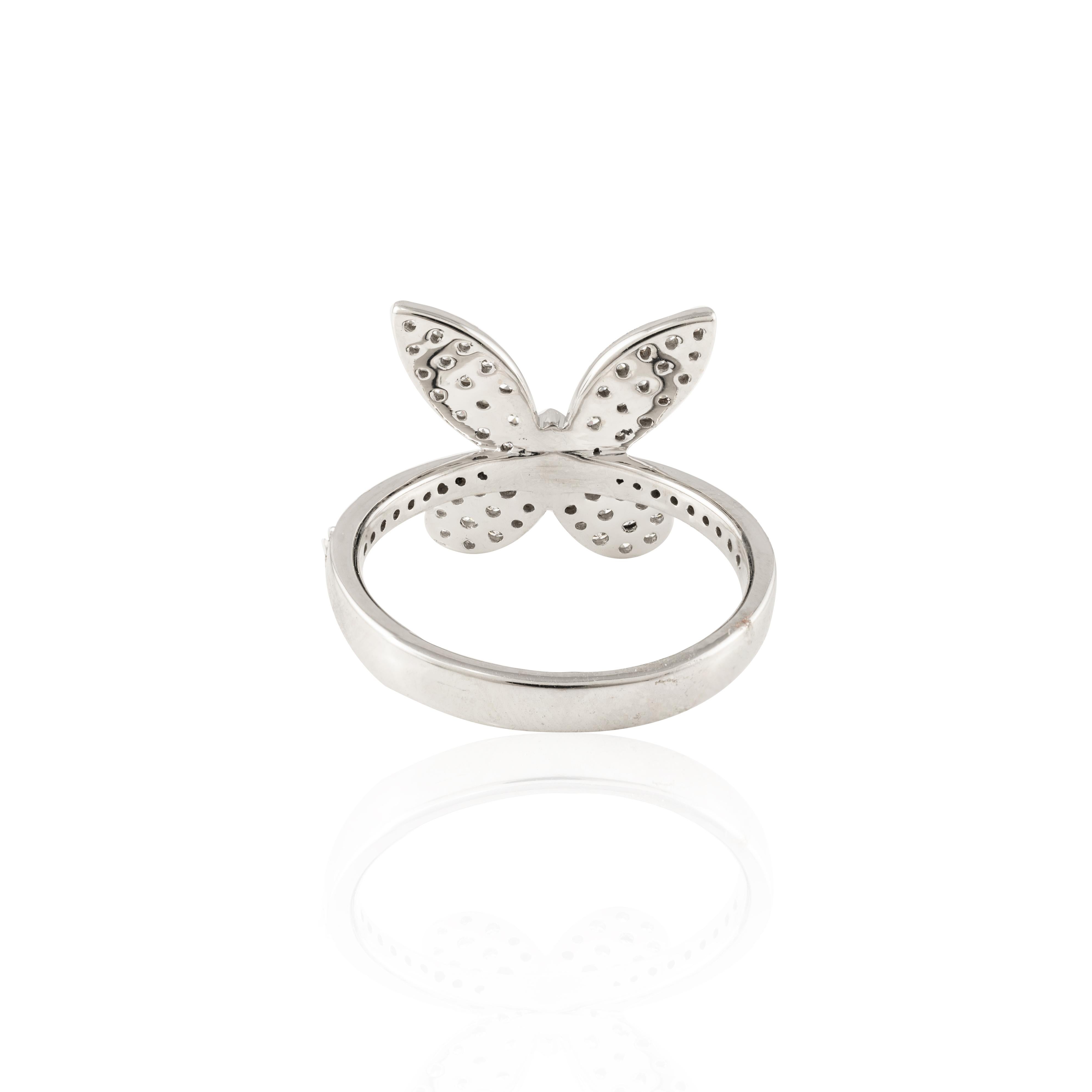 For Sale:   18 Karat Solid White Gold 0.63 Carats Brilliant Diamond Butterfly Ring 6