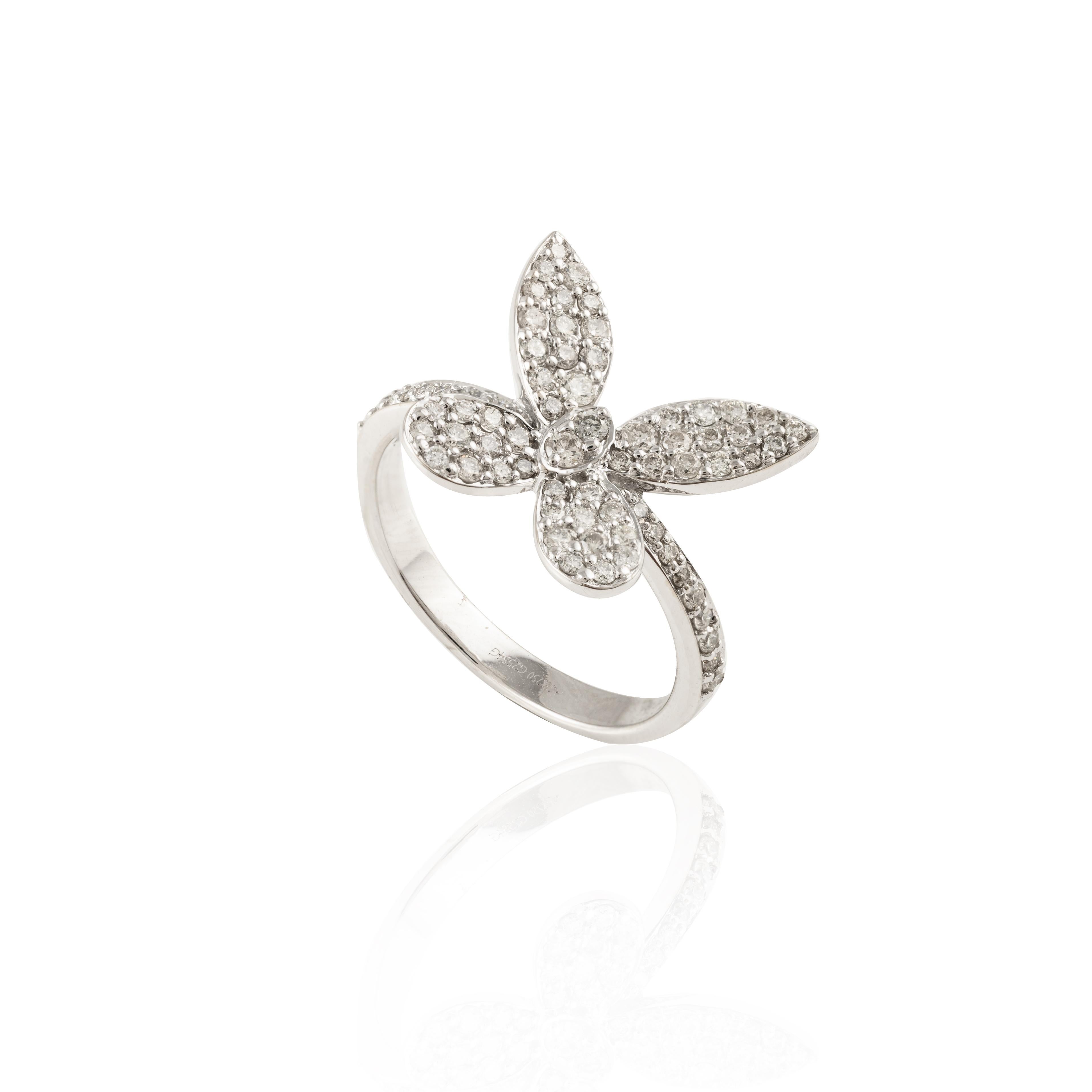For Sale:   18 Karat Solid White Gold 0.63 Carats Brilliant Diamond Butterfly Ring 7