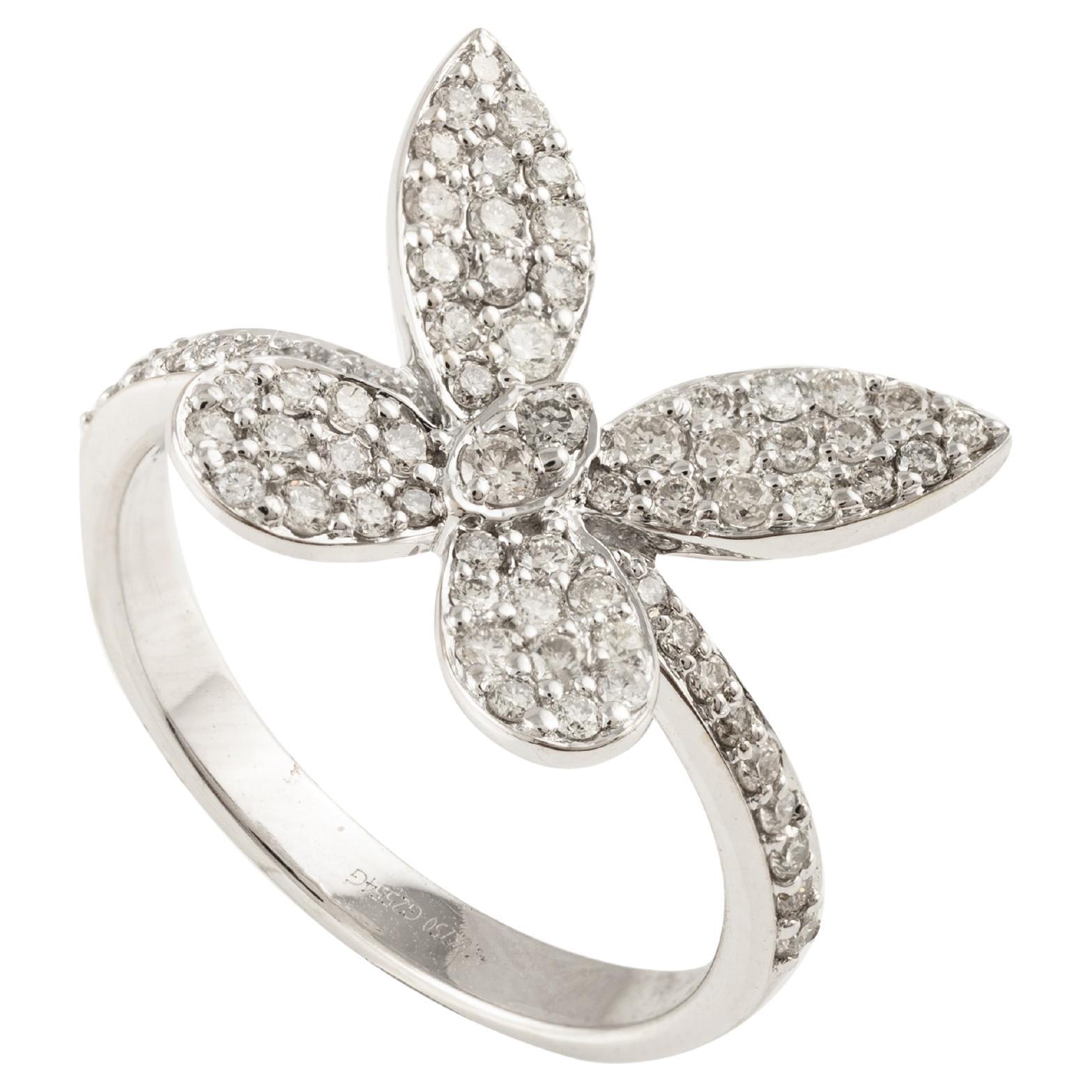 For Sale:  0.63 Carats Diamond Butterfly Papillon Ring 18 Karat Solid White Gold