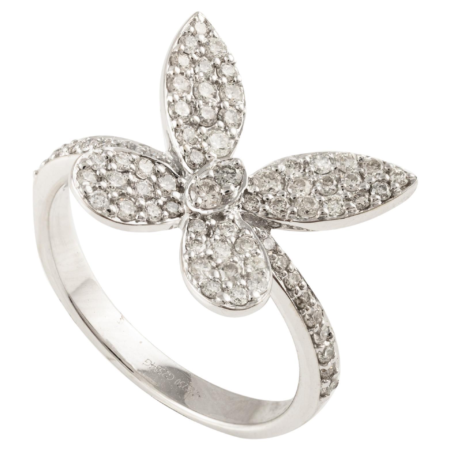 For Sale:   18 Karat Solid White Gold 0.63 Carats Brilliant Diamond Butterfly Ring