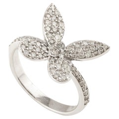 18 Karat Solid White Gold 0.63 Carats Brilliant Diamond Butterfly Ring