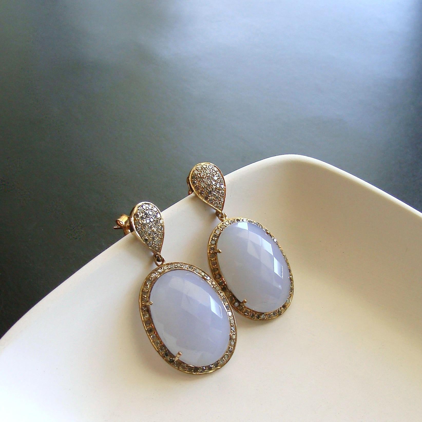Artisan Pave Champagne Diamonds and Holly Blue Chalcedony Earrings, Payton Earrings