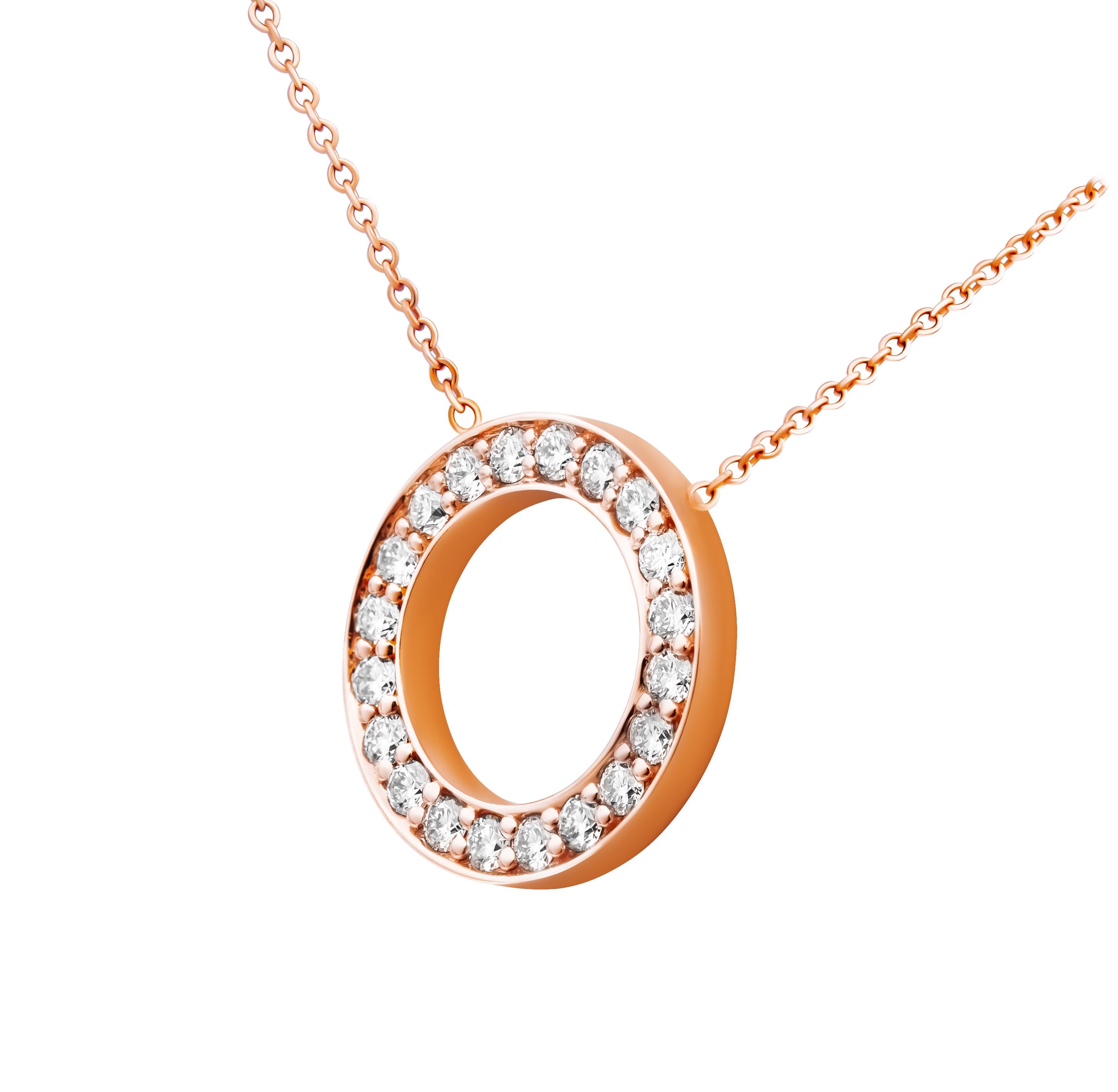 Ciondolo a forma di cerchio con pavé in oro rosa 18 carati 
Peso totale in carati 0,42ct