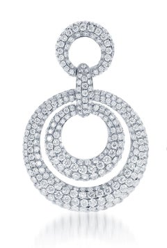 Pave Concentric Circles Drop Diamond Earrings, 8.73ct of Diamonds in 18kt Gold