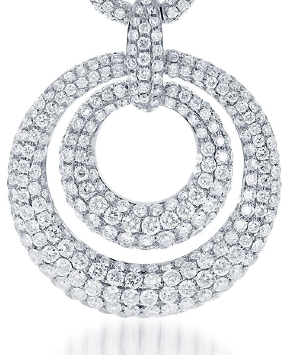Round Cut Pave Concentric Circles Drop Diamond Earrings, 8.73ct of Diamonds in 18kt Gold For Sale