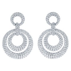 Pave Concentric Circles Drop Diamond Earrings, 8.73ct of Diamonds in 18kt Gold