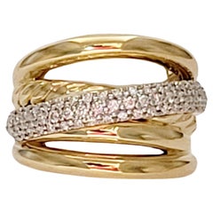 Anello Pave Crossover a cinque file in oro giallo 18K con diamanti, 17,7mm