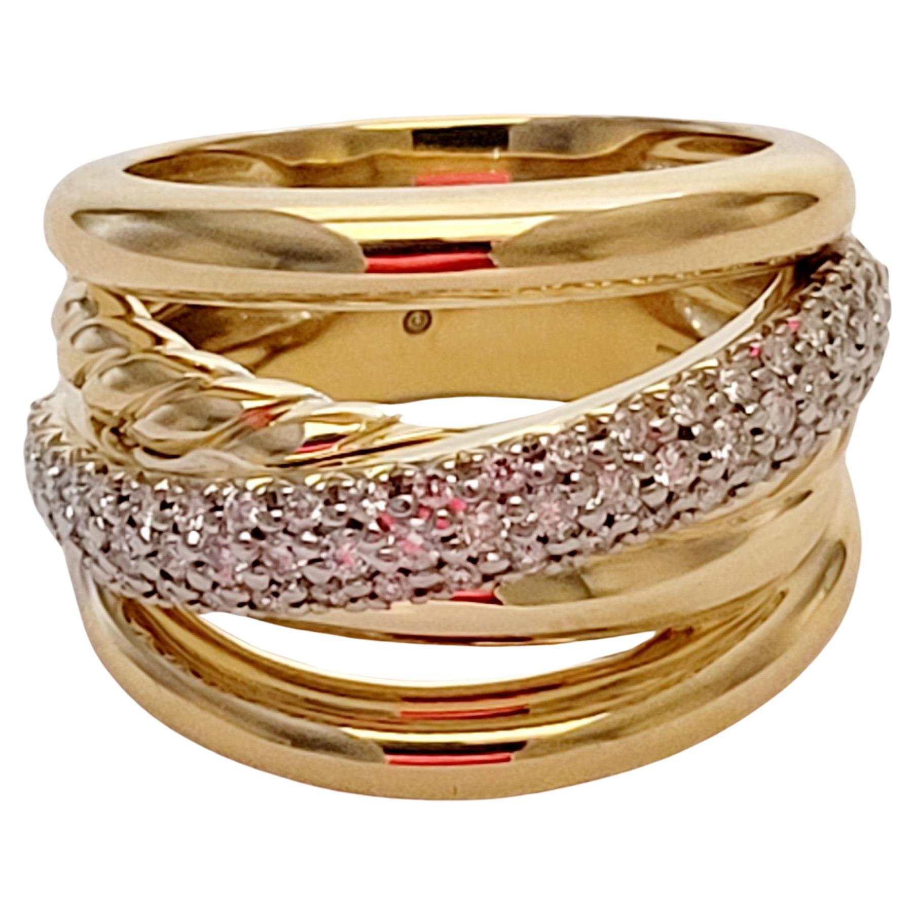 Pave Crossover Five Row Ring 18K Yellow Gold with Diamonds, 17.7mm