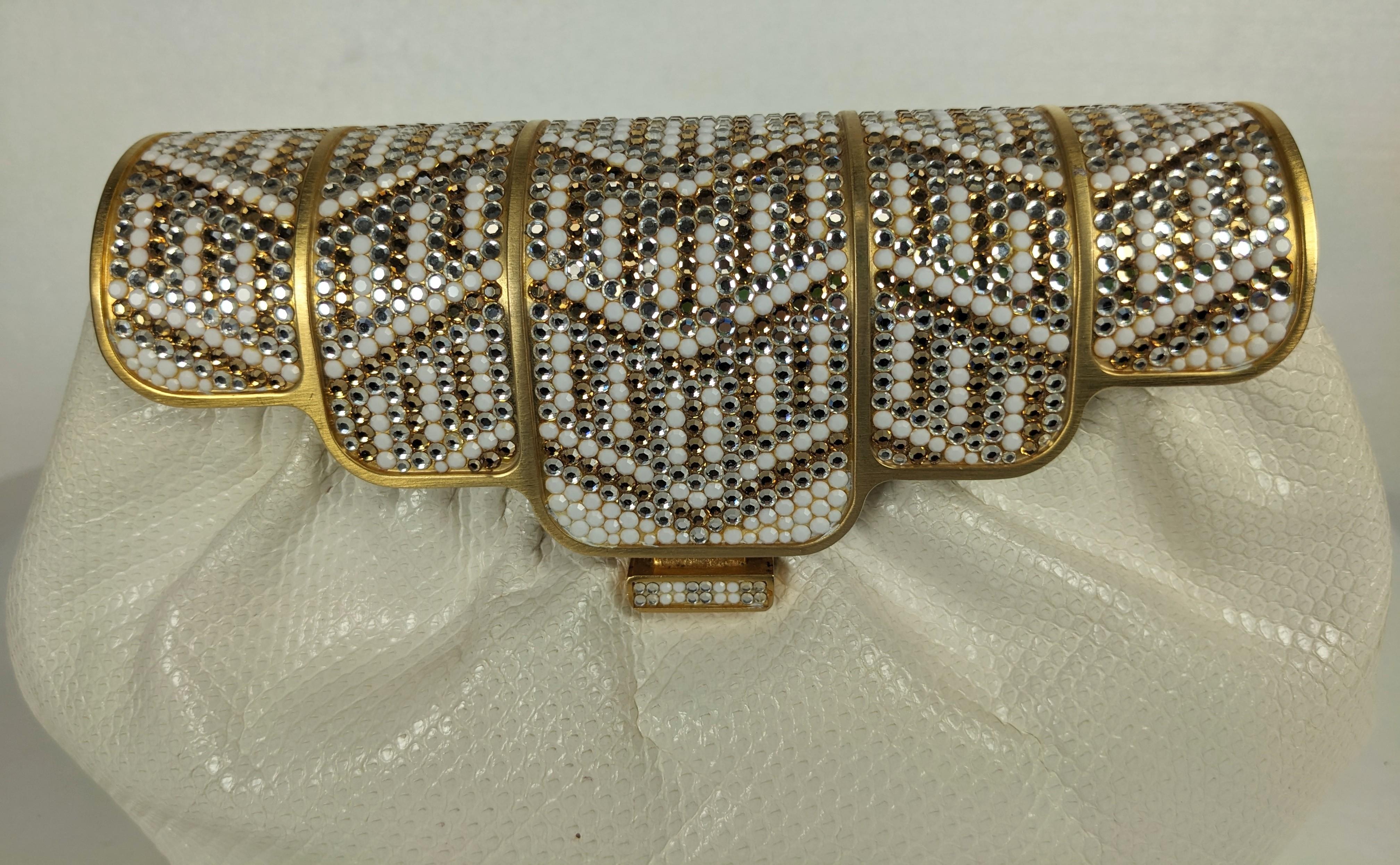 Beige Pave Crystal Snakeskin Clutch, Finesse La Model For Sale