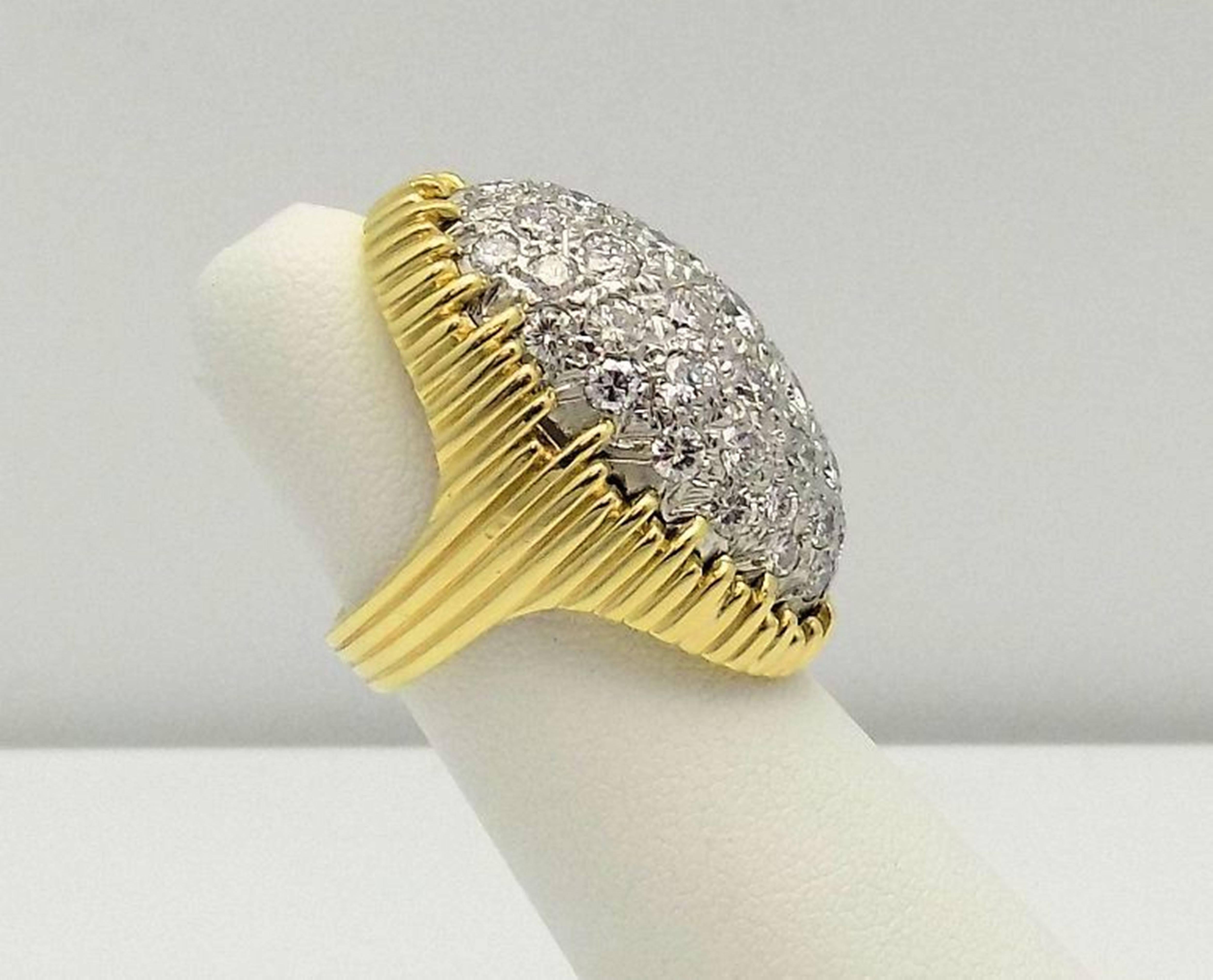 Round Cut Pave' Diamond and 18 Karat Yellow/White Gold Dome Ring For Sale