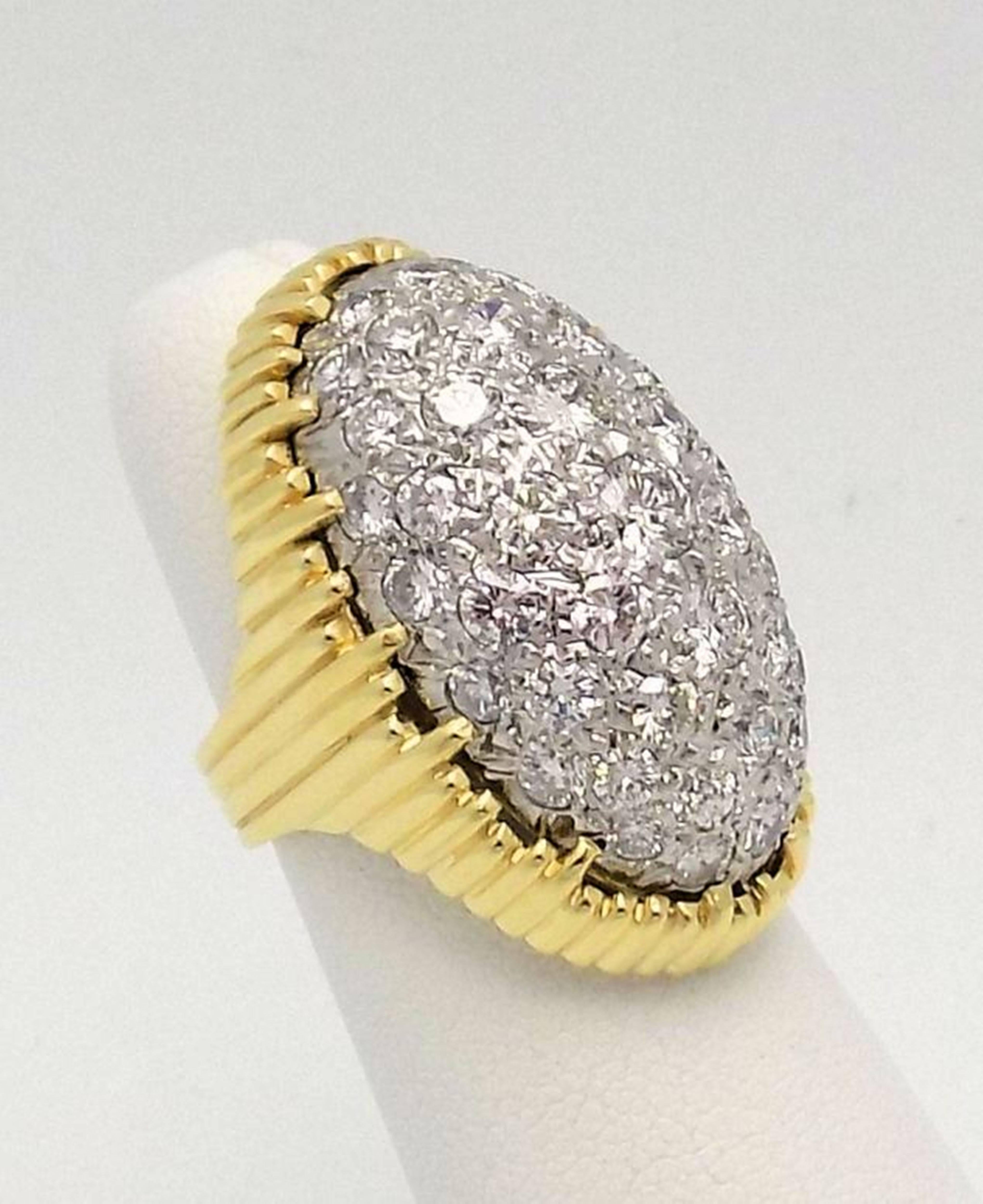 Pave' Diamond and 18 Karat Yellow/White Gold Dome Ring In Good Condition For Sale In Dallas, TX