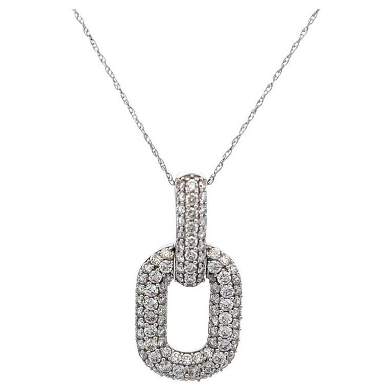 Pave Diamond 14 Karat White Gold Link Pendant Necklace For Sale at 1stDibs