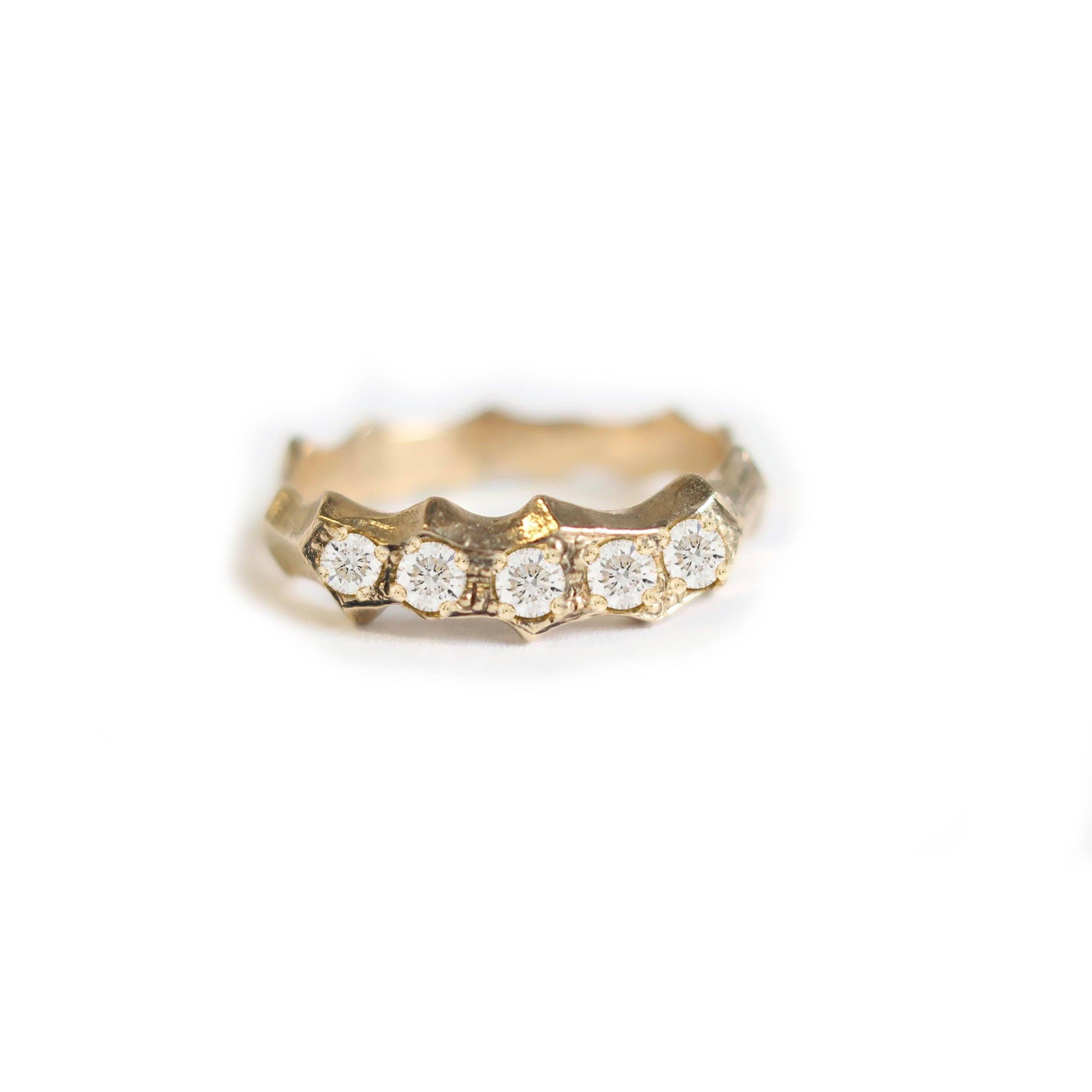 For Sale:  Pave Diamond 14 Karat Yellow Gold Pointed Band 3