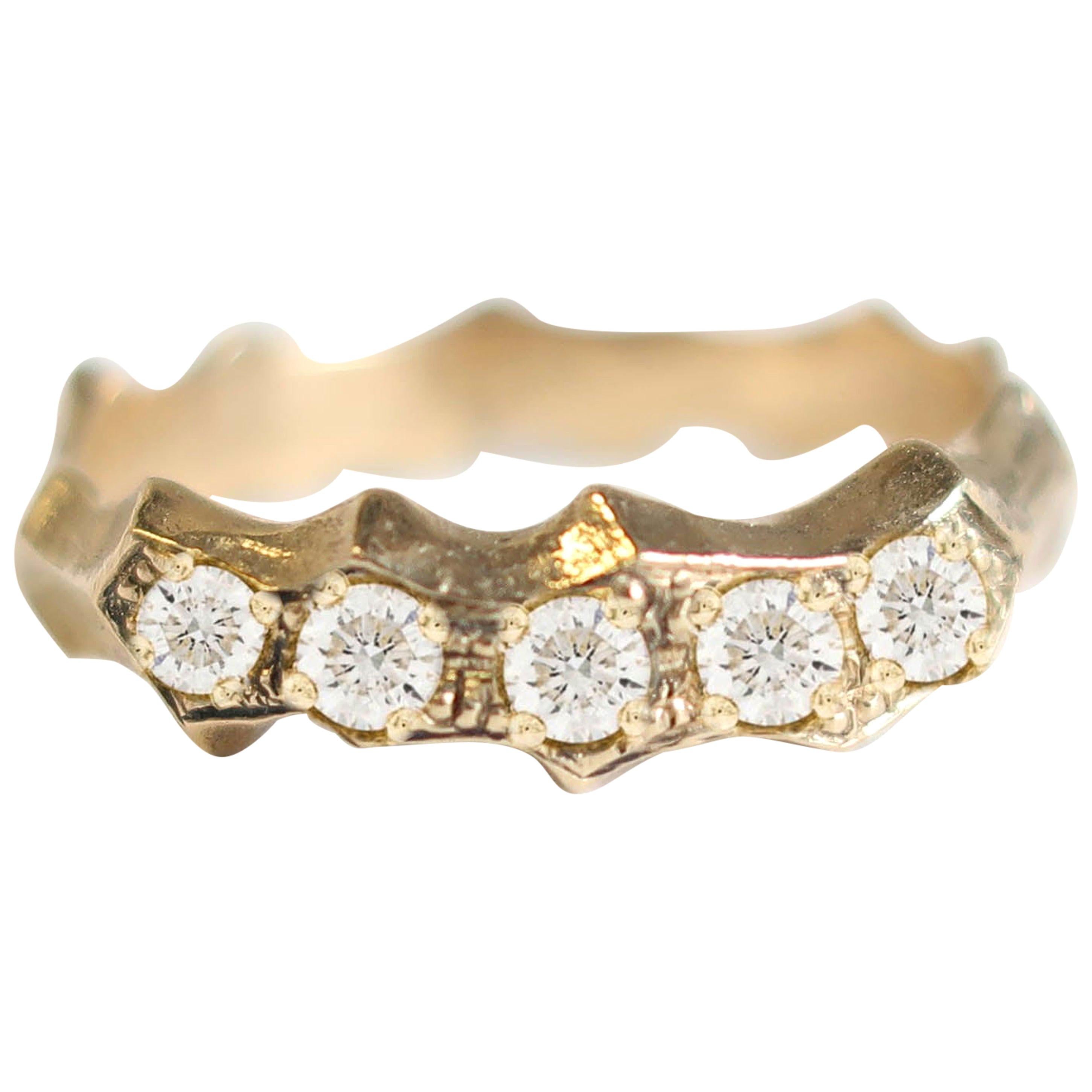 For Sale:  Pave Diamond 14 Karat Yellow Gold Pointed Band