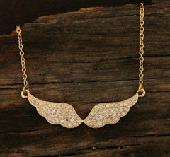Angel Flying Wing Pendant Necklace with Pave Diamond in 14k Yellow Gold