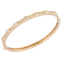 Pave Diamond 14K (or 18k upon request) Gold Baguette Bangle Bracelet