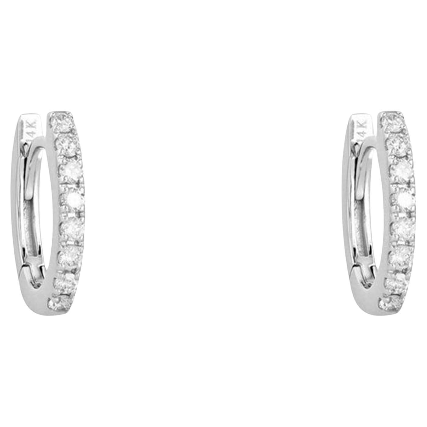 Pave Diamond 14K (or 18k upon request) White Gold Oval Huggies Earrings