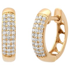 Pave Diamond 14K (or 18k upon request) Yellow Gold Huggie Hoop Earrings