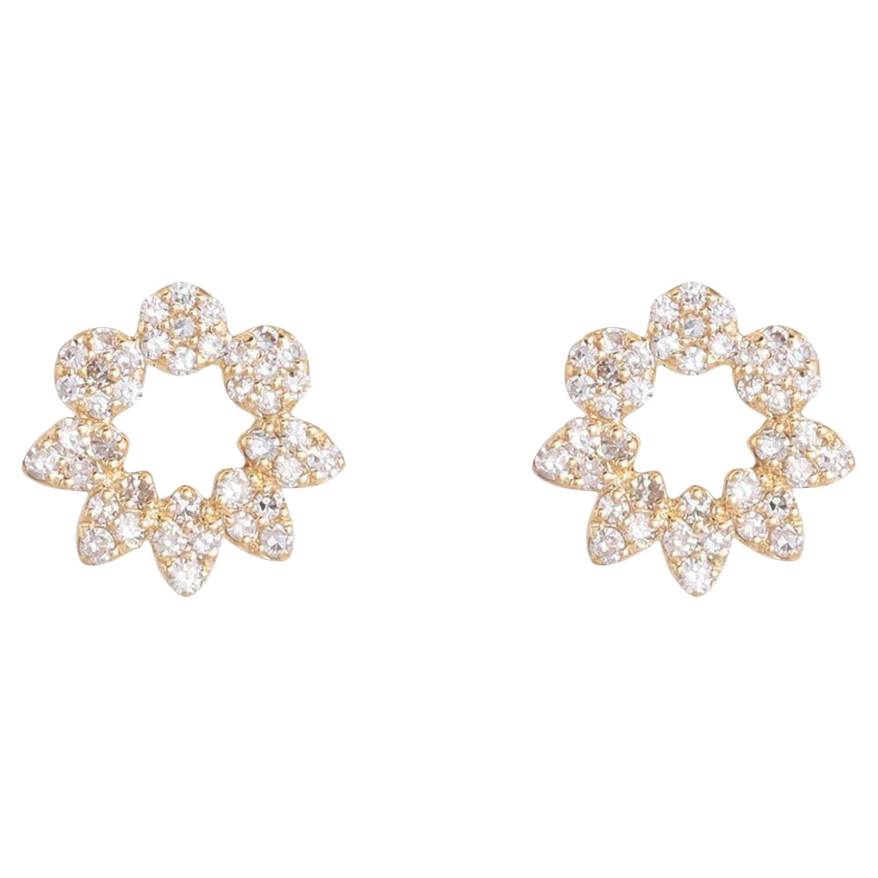 0.26ct Pave Diamond 14K Gold Open Floral Stud Earrings