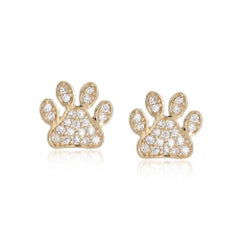 Pave Diamond 14K (or 18k upon request) Yellow Gold Paw Stud Earrings