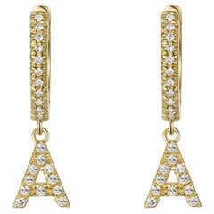 Pave Diamant 14K Gelbgold Initial A Tropfen Ohrringe
