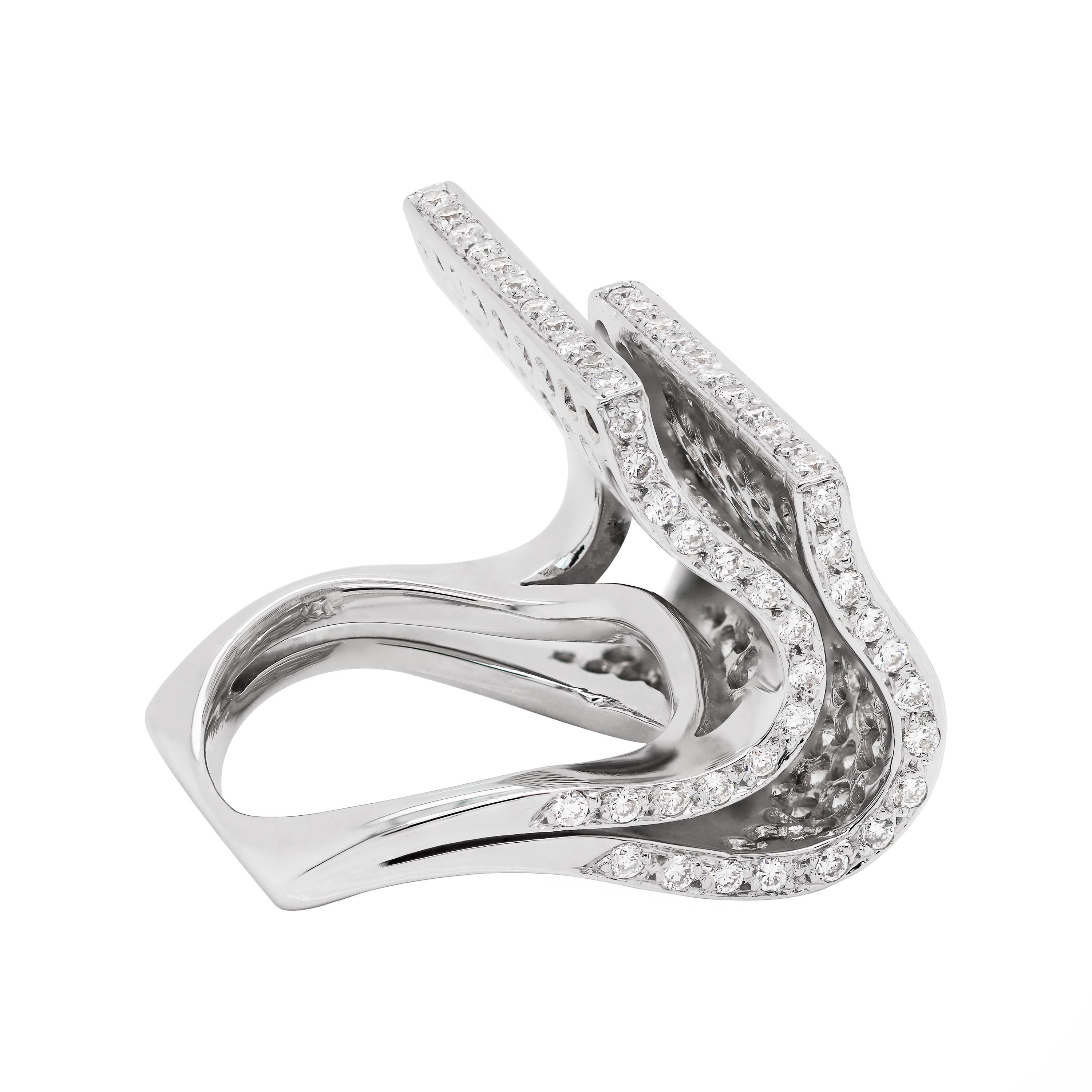 Modern Pavé Diamond 18 Carat White Gold Piano Cocktail Ring For Sale