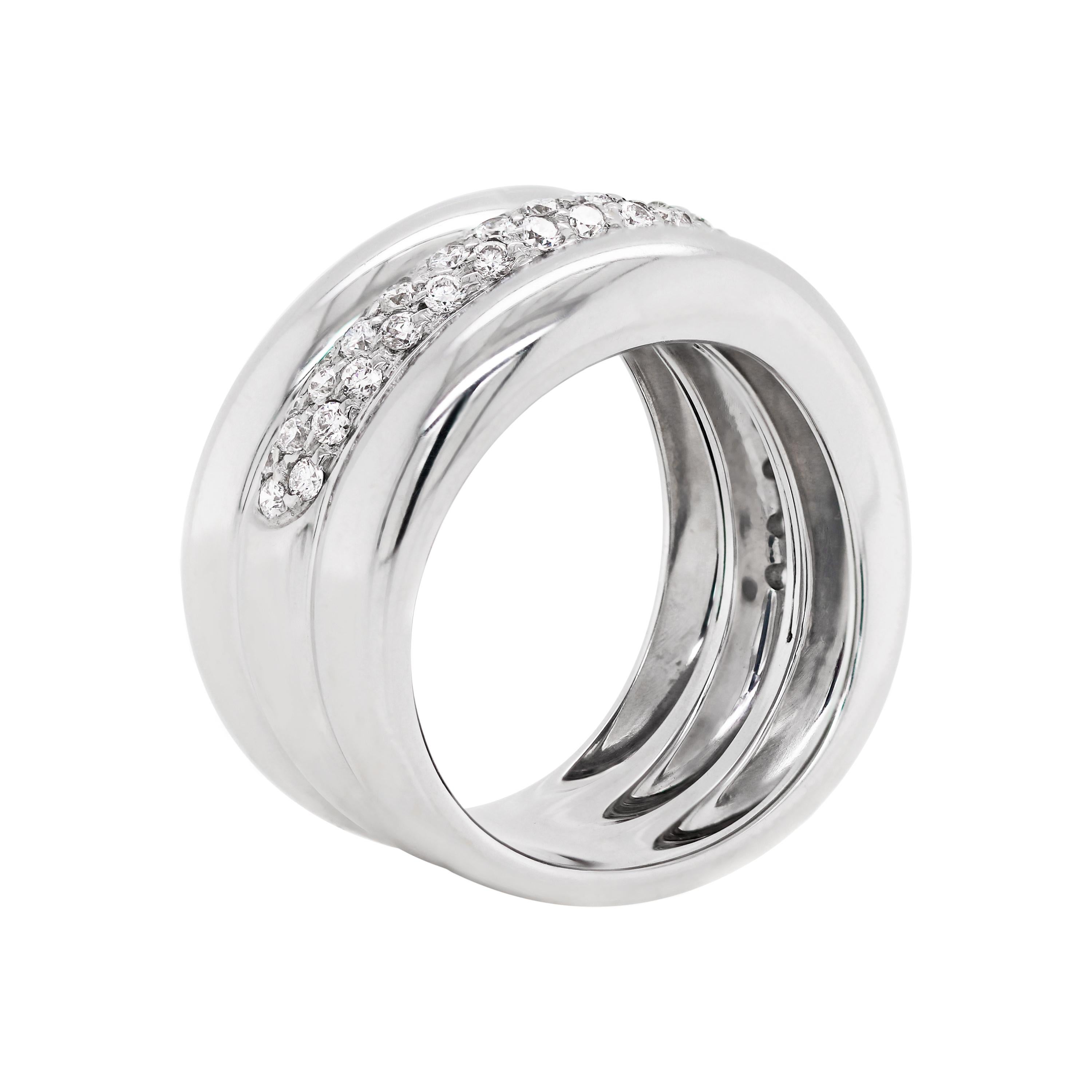 Modern Pavé Diamond 18 Carat White Gold Wide Band Ring For Sale