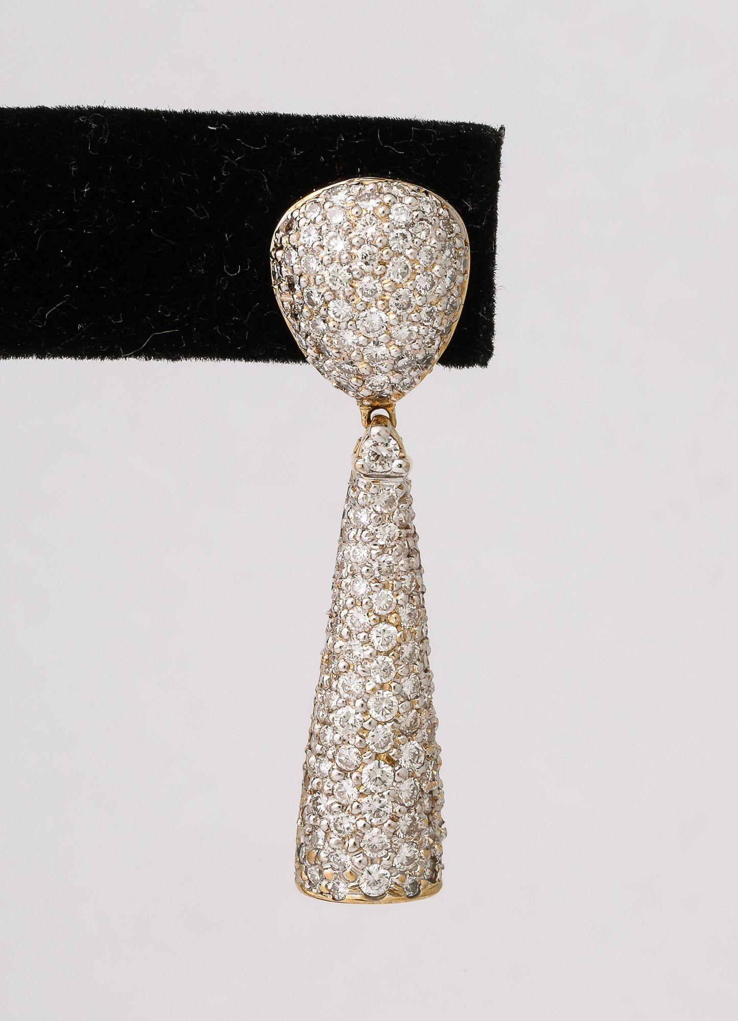 Pave Diamond 18 k Gold Drop Earrings For Sale 7