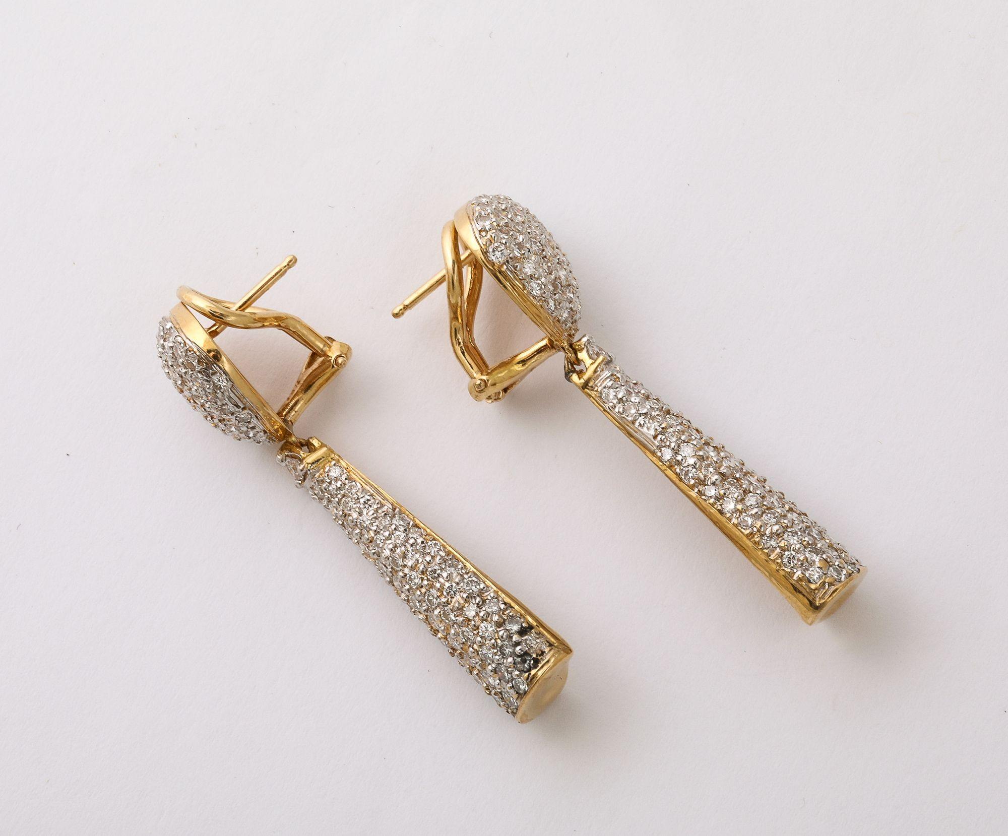 Bead Pave Diamond 18 k Gold Drop Earrings For Sale