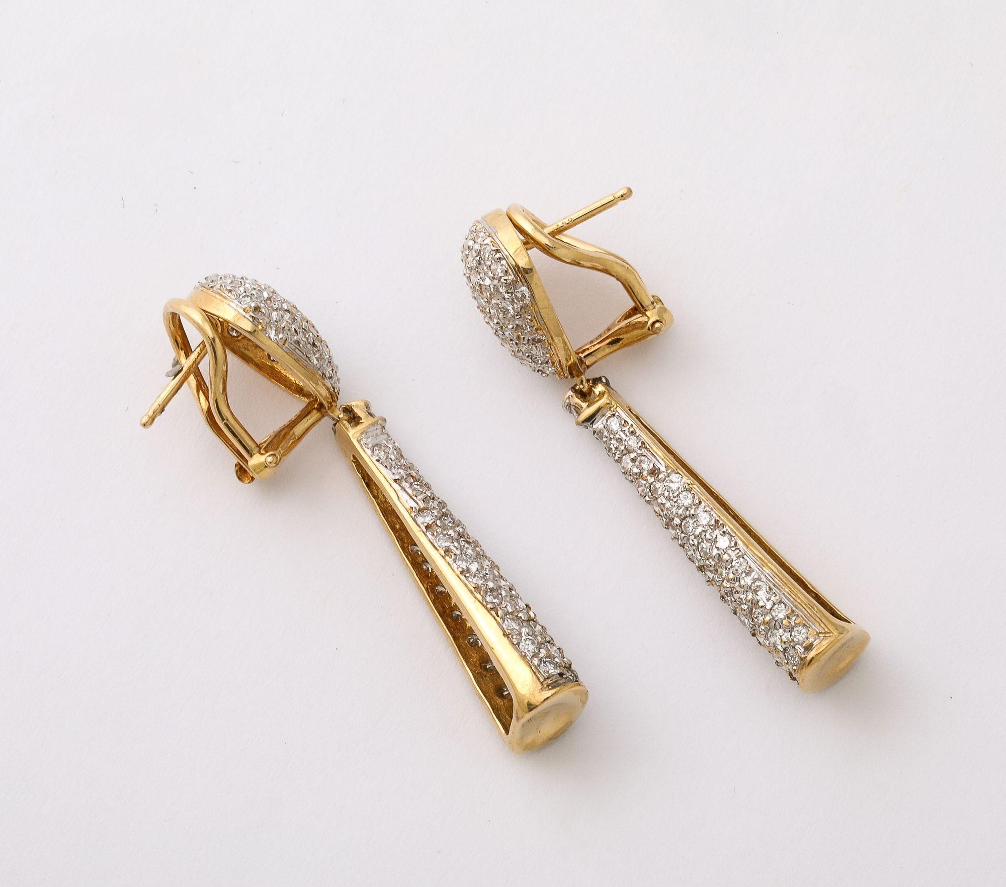 Women's Pave Diamond 18 k Gold Drop Earrings For Sale