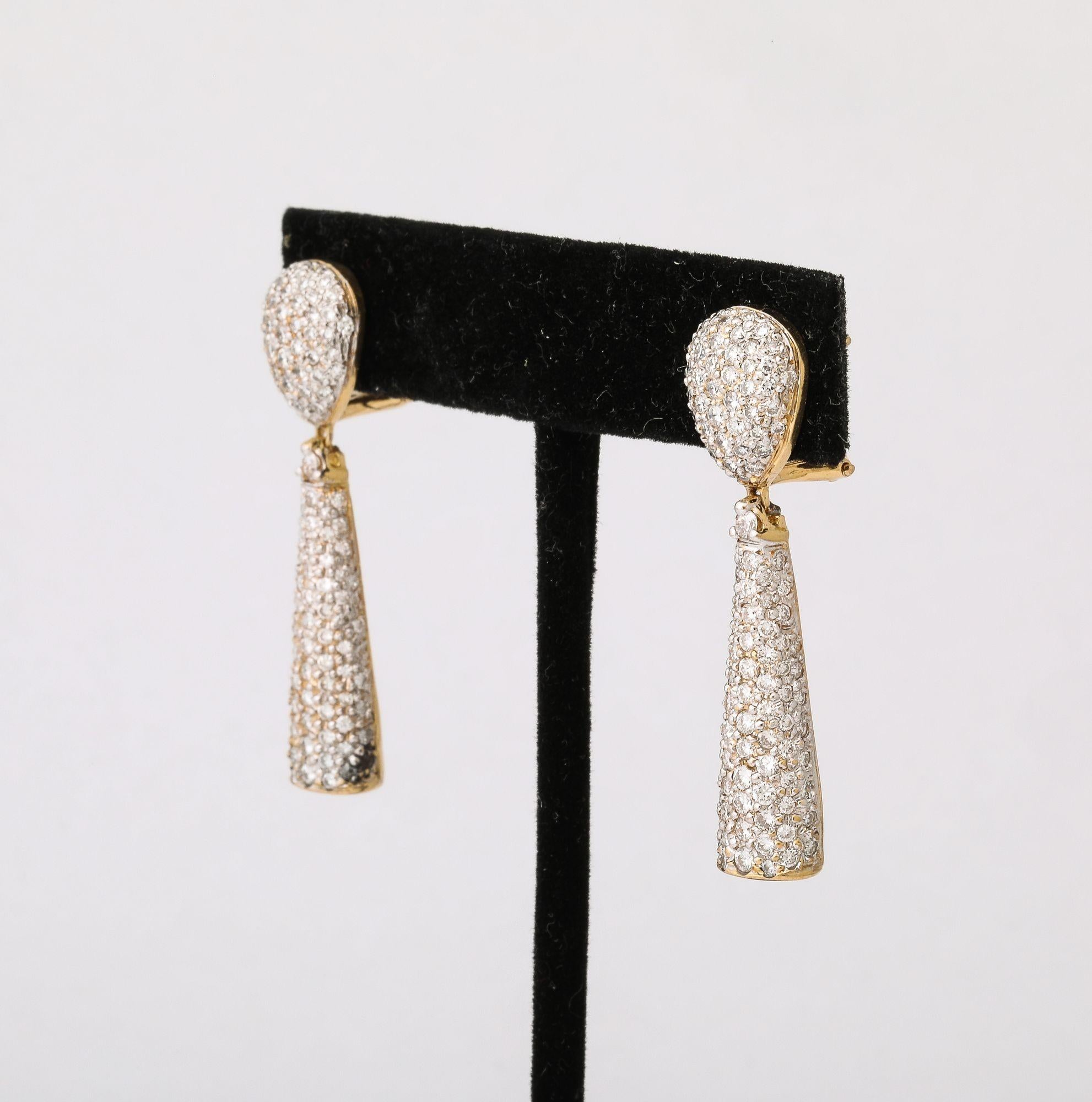 Pave Diamond 18 k Gold Drop Earrings For Sale 5