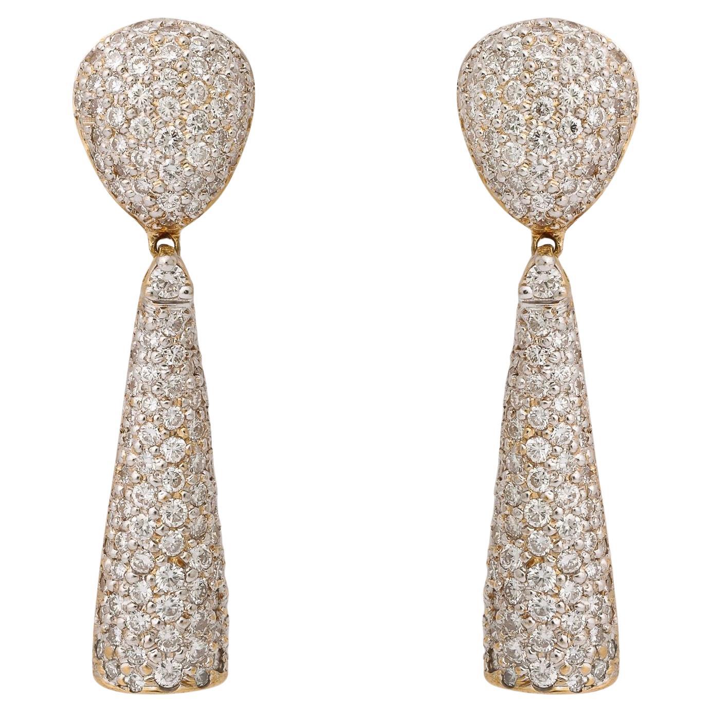 Pave Diamond 18 k Gold Drop Earrings